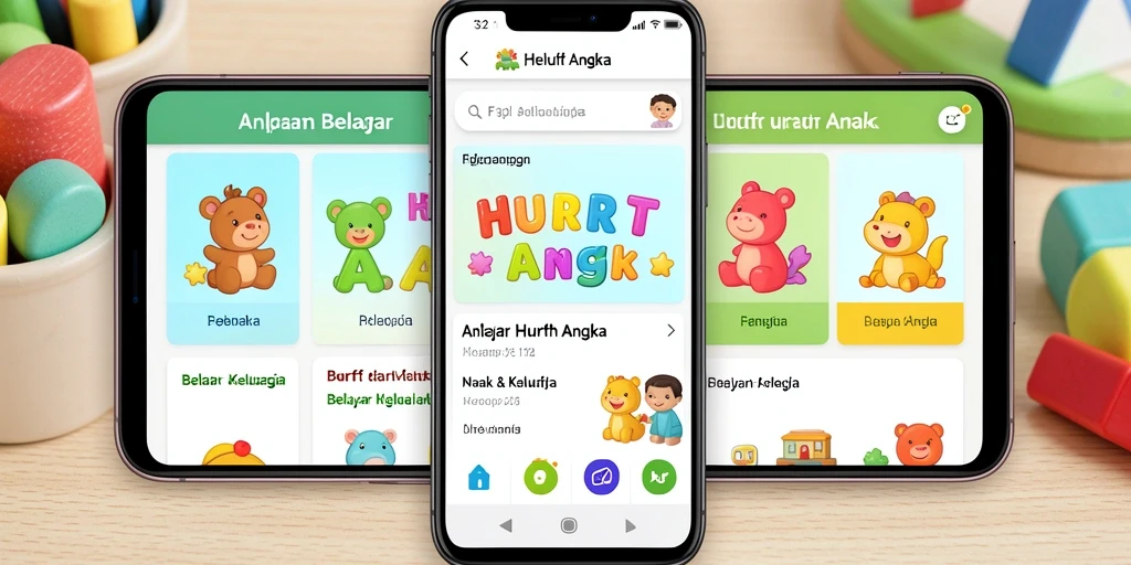 Tampilan antarmuka aplikasi Belajar Huruf Angka F32 yang menarik.