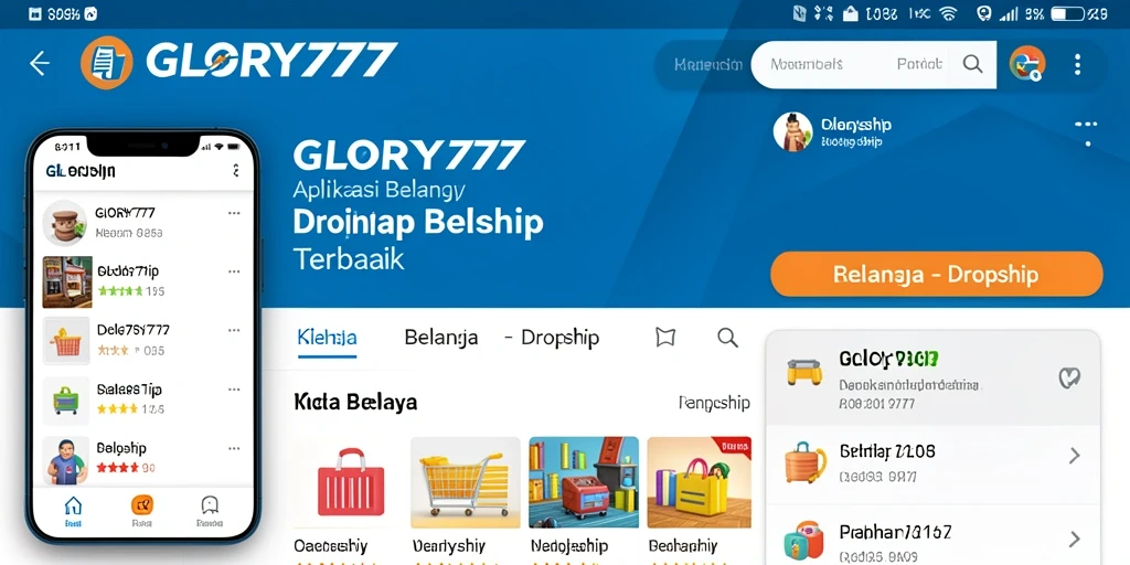 Screenshot menunjukkan antarmuka pengguna GLORY777 untuk dropshipping.