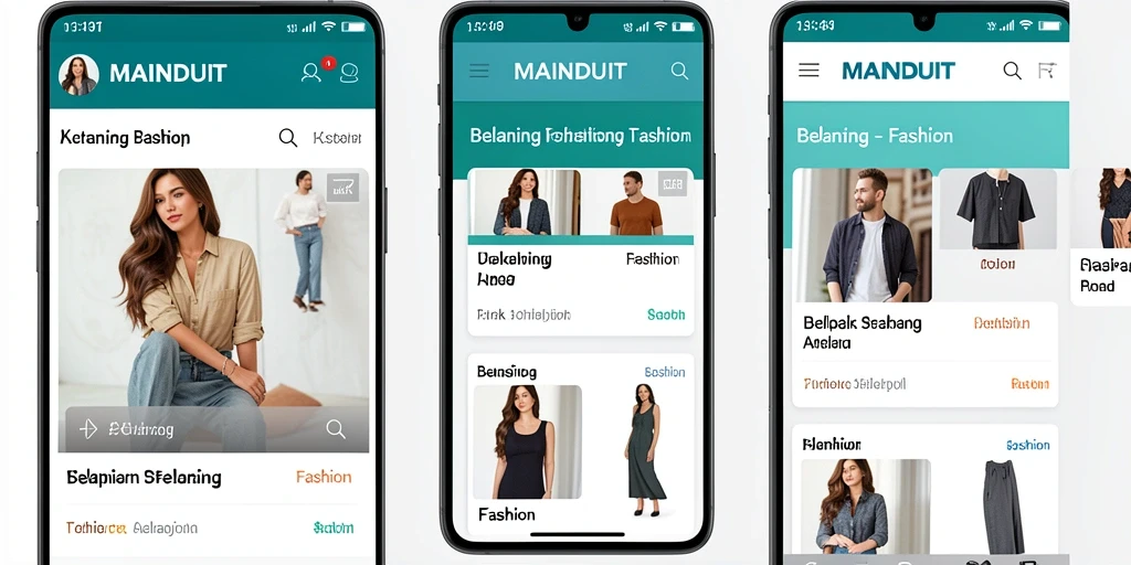 Antarmuka aplikasi MAINDUIT dengan fitur belanja fashion yang menarik.