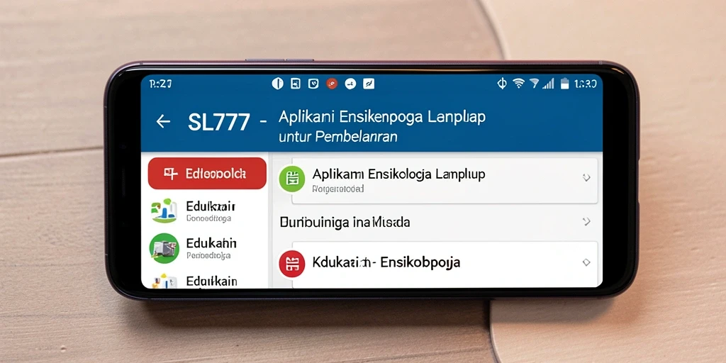 Antarmuka aplikasi SL777 dengan berbagai informasi edukatif.
