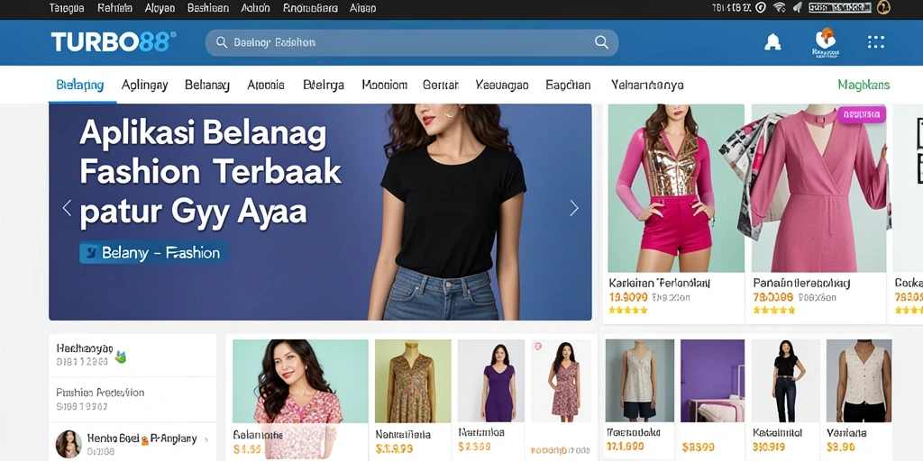 Screenshot antarmuka aplikasi TURBO88 yang menampilkan koleksi fashion terbaru.